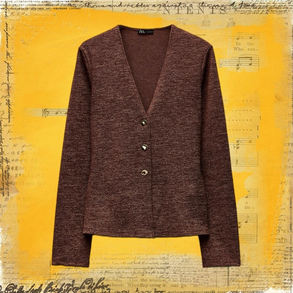 ZARA BROWN SOFT BUTTON CARDIGAN